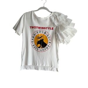 Twotwinstyle Shirt Womens Small White Ivory‎ Ruffle Sleeve Top Statement Fashion